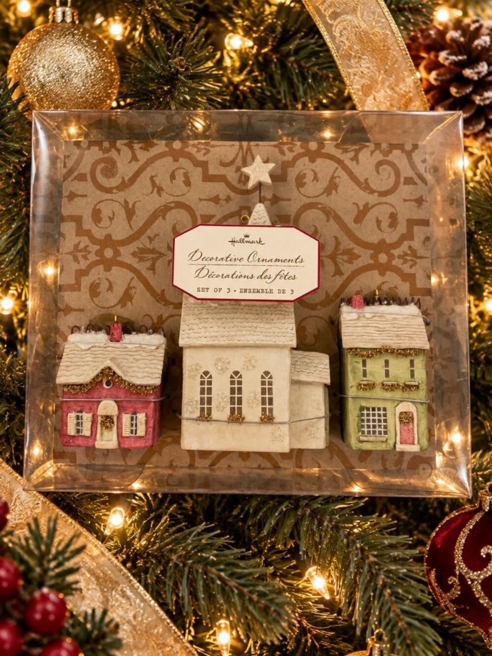 Hallmark Vintage 1995 Set Of 3 Decorative House Ornaments For Christmas